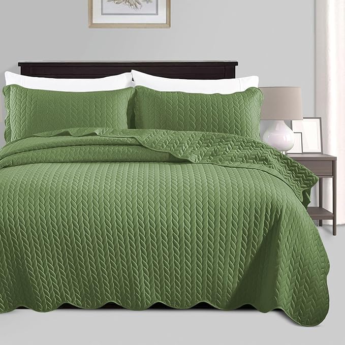 IR Imperial Rooms Twin Quilt Bedding Set Size (68” x 86”) + 1 Pillow Shams (20” x 26” + 2”) - 2 Pcs All Season Lightweight Reversible Microfiber Coverlet Embossed Quilt Bedspread (Olive Green)