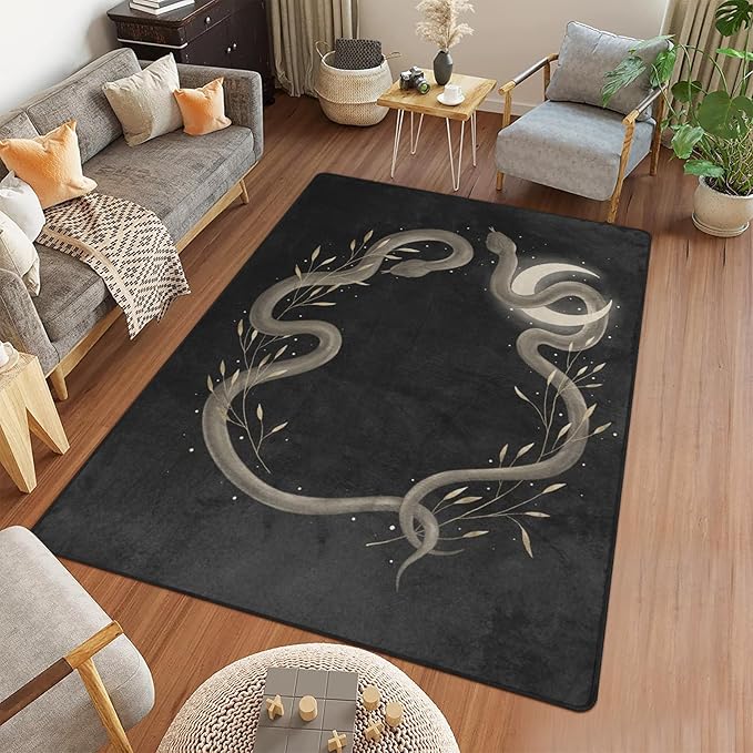 9CH Black Snake Area Rugs 5'x7' Modern Gothic Serpent Rugs Floor Carpet Snake Non-Slip for Soft Witchy Rug Floor Carpet for Bedroom Living Room Dining Room Office