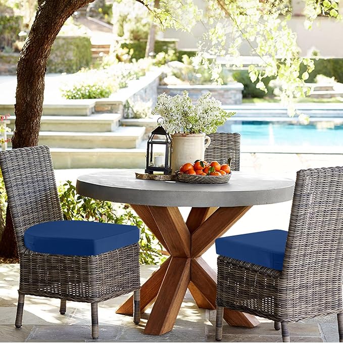 idee-home Outdoor Chair Cushions Set of 2, Thick 17" x 17" x 3" Patio Chair Cushions for Outdoor Furniture Waterproof with Ties, Outdoor Seat Cushion, Patio Chair Pads Dining Chair Dark Cerulean