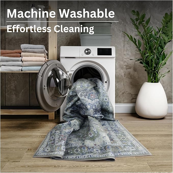 Bloom Rugs Washable Non-Slip 8' x 10' Rug - Green/Blue Traditional Medallion Area Rug for Living Room, Bedroom, Dining Room, and Kitchen - Exact Size: 8' x 10'