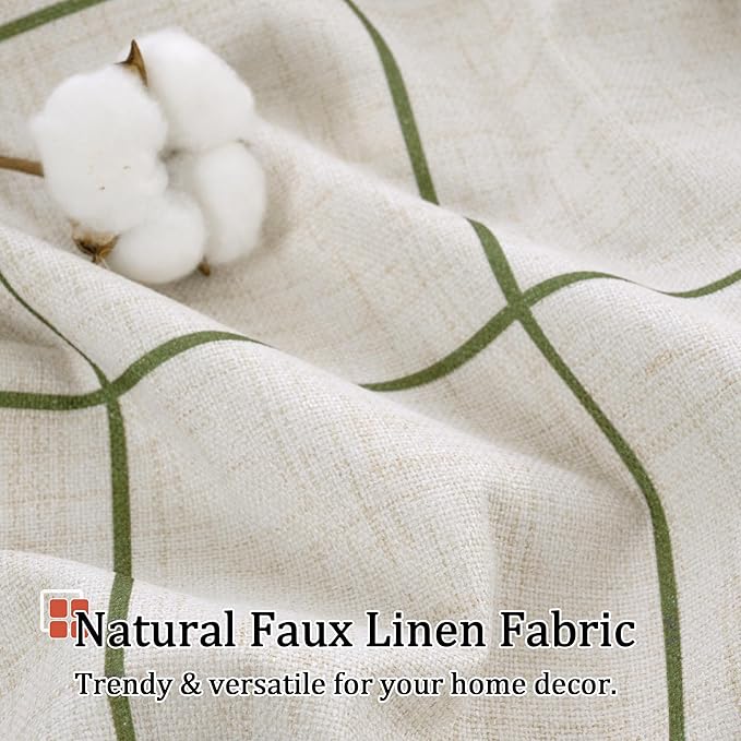 Plaid Patterned Curtains Thermal Insulated - 96 Inches Extra Long Total Linen Blackout Curtains for Living Room, Boho Drapery for Farmhouse Bedroom 52x96 Inch 2 Panels, Dark Green