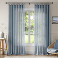 Anmao Natural Linen Curtains for Living Room 96 Inch Length 2 Panels Set, Light Filtering Semi Sheer Window Curtain Drapes for Bedroom with Curtain Rings and Clips, 52 Inch Wide Each Panel, Haze Blue
