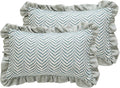 ISAENNE Design Linen Throw Pillow Covers 12"x20" Pack of 2, Rectangle Minimalist Cushion Covers with Powder Blue Chevron Leaves Pattern Decoration Pillowcases for Bed,Living Room,Outdoor,Car