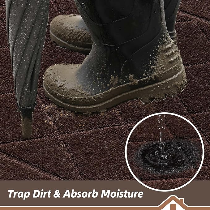 BEQHAUSE Dirt Trapper Door Mat 32" x 72", Doormat Non-Slip Entryway Rugs Washable, Dog Door Mat Stain Resistant and Absorbent Welcome Floor Mat for Front Back Door, Muddy Wet Shoes & Paws, Brown