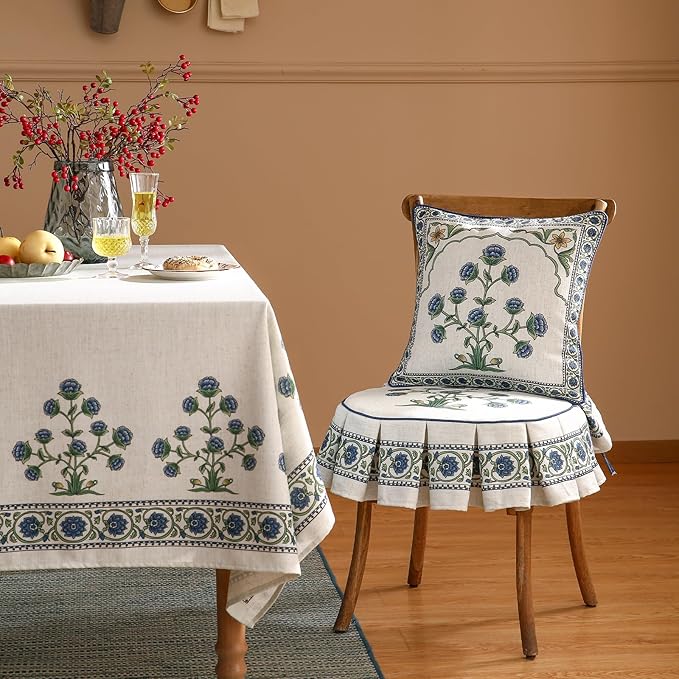 patdrea Pack of 2 Chair Cushions for Dining Chairs with Ruffled, Blue Floral Seat Cushion with Ties,Removable,Non Slip Chair Pads Decor for Bar Stool Cushions, Indoor Kitchen Chairs, 17.7"x17.7"