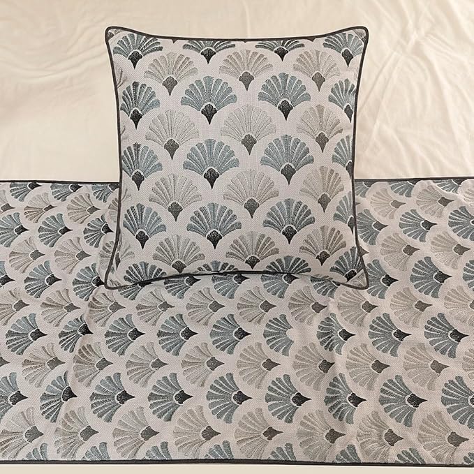 The HomeCentric King Queen Twin Blue & Grey Designer King 90"x18" Bed Runner with Pillow Cover, Floral Embroidery Bed Scarf on Cotton Fabric - Flourish Bloom