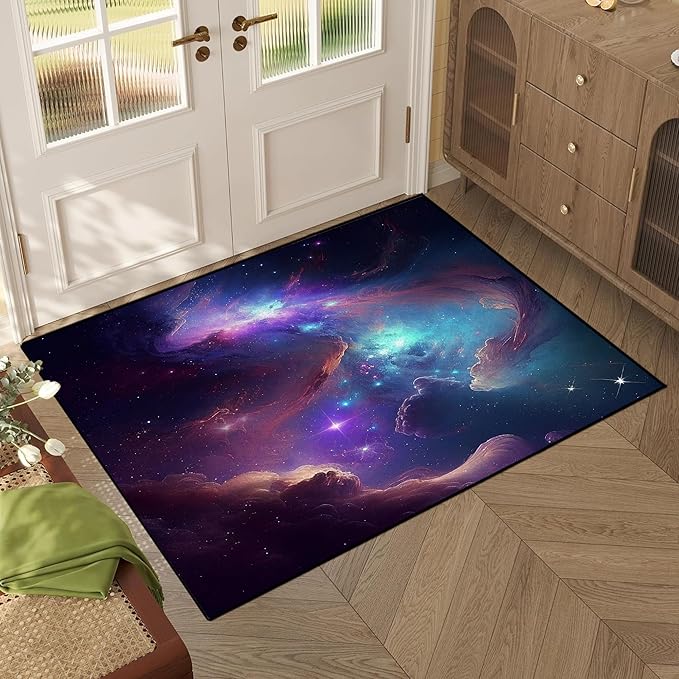 Galaxy Area Rug for Kids Boys Girls Bedroom Living Room Carpet Nebula Vortex Throw Rugs Purple Blue Cloud Floor Mat 47 in X 31 in