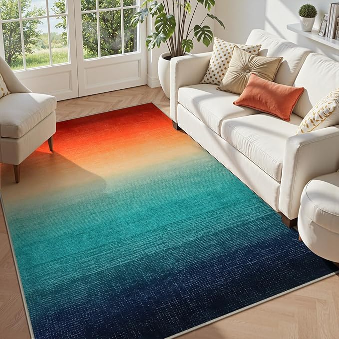 Wonnitar Modern Colorful Christmas Area Rug 4x6, Abstract Ombre Living Room Rug, Washable Soft Rug for Bedroom, Non-Slip Kitchen Low Pile Floor Mat for Bathroom Entry Laundry (Colorful, 4'x6')