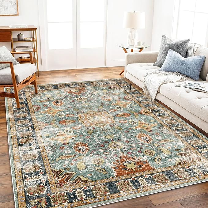 Area Rug 5'x7' Washable Vintage Traditional Floor Cover Foldable Thin Retro Kitchen Accent Indoor Distressed Non Slip Carpet for Bedroom Living Room