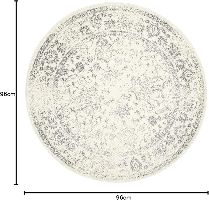 SAFAVIEH Adirondack Collection Area Rug - 8' Round, Ivory & Silver, Distressed Vintage Floral Design, Non-Shedding & Easy to Clean, Ideal for Living Room, Bedroom, Dining Space (ADR109C)