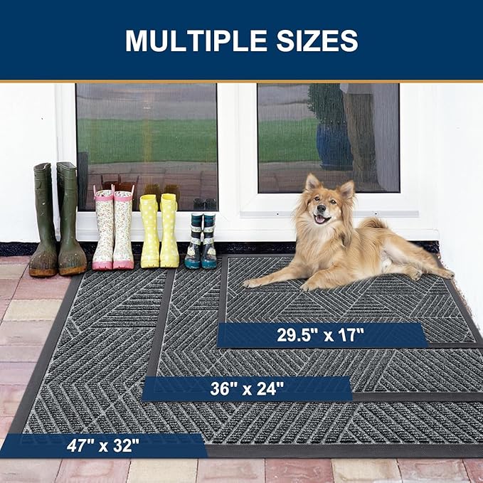 Smiry Front Door Mat Outside Entrance, Heavy Duty Sturdy Natural Rubber Doormat, Trap Dirt and Moisture, Easy Clean Low Profile Mats for Indoor Outdoor Entry, Irregular Triangle (59x24, Grey)