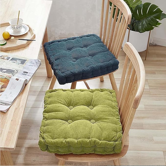 Meditation Floor Pillow Set of 2 Large Square and Round Floor Cushions for Adults Ivory Corduroy Floor Seat Pillows Cushion for Living Room Balcony Tatami Yoga,18x18 Inch