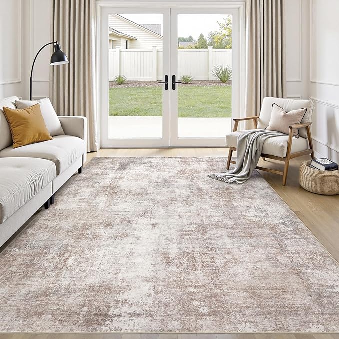 Washable 10X14 Area Rug: Modern Abstract Soft Non-Slip Indoor Rugs - Low Pile Stain Resistant Foldable Rug for Living Room Bedroom Dining Room Playroom Office(Brown,10'x14')