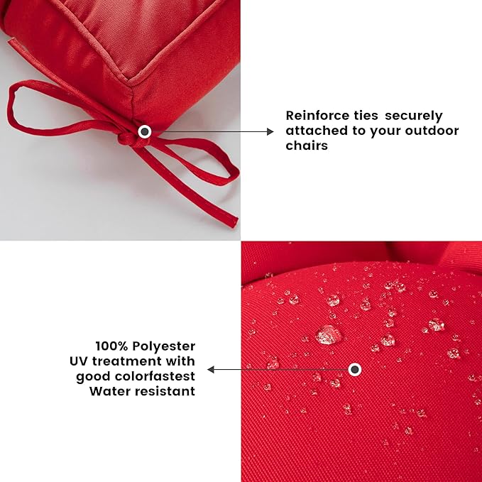 ARTPLAN Outdoor Seat Cushion,Square Thick Tufted Pure Chair Cushion for Patio Wicker Chair with Tie,Set of 2,19"x19"x5",Red