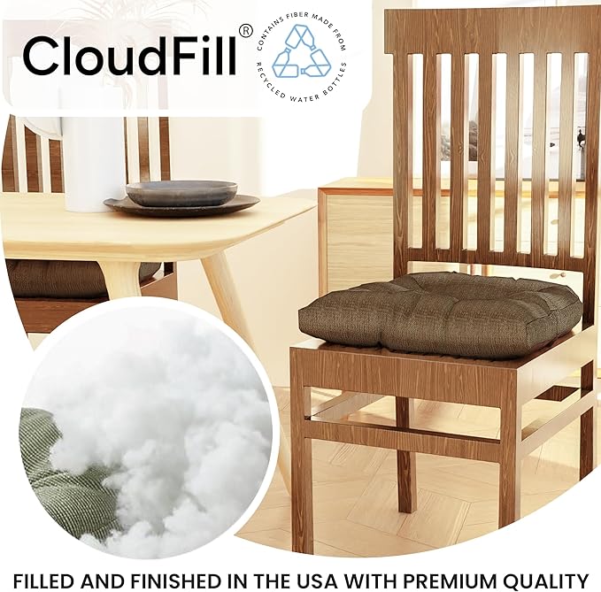 Klear Vu Gripper Overstuffed Universal Non-Slip Dining Chair Cushions for Kitchen Decor or Office Use, U-Shaped Skid-Proof Seat Pad, 17x17 Inches, 2 Count (Pack of 1), Solid Gold