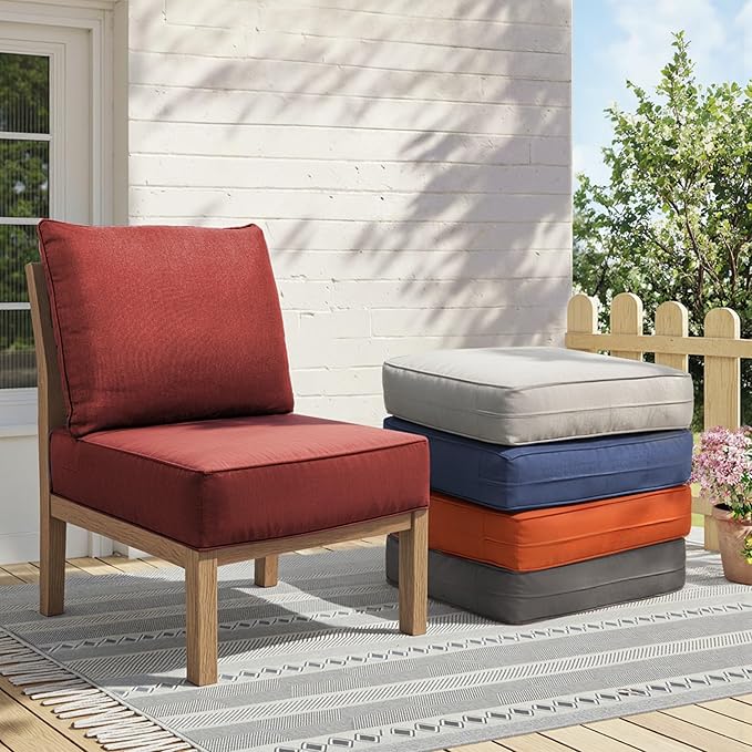 Outdoor Cushion Set for Furniture Patio Furniture, UV Resistant, Water Resistant - 6 Inch Thick Foam Garden Cushions– 24x24 Inch Patio Seat Covers for Chair/Sofa/Couch | Red | 6-Pack |