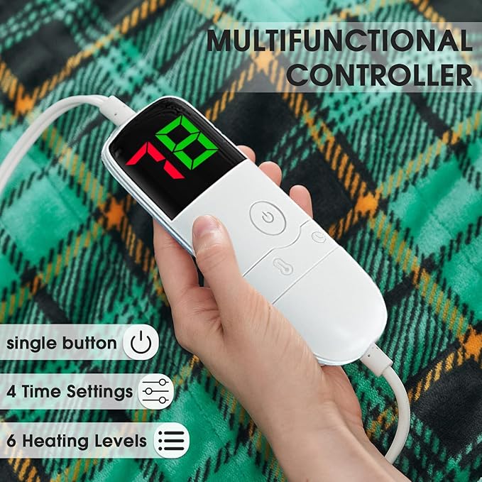 Green Heated Blanket Electric Throw 50X60, Heating Blanket for Couch, Plaid Sherpa Winter Blankets Warmer, 10 Levels & 8-Hour Auto Off, Fast Heated House Warming Gifts New Home Christmas Decor for Mom