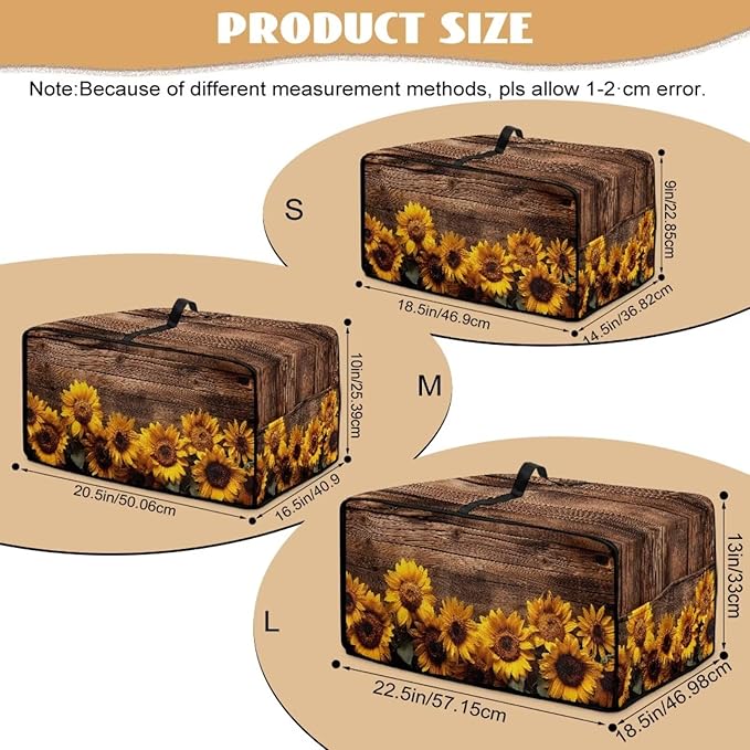 Microwave Oven Cover Vintage Sunflower Wood Grain Print Waterproof Toaster Oven Dustproof Cover Large Size Kitchen Appliance Protector with Storage Bag Machine Washable, L