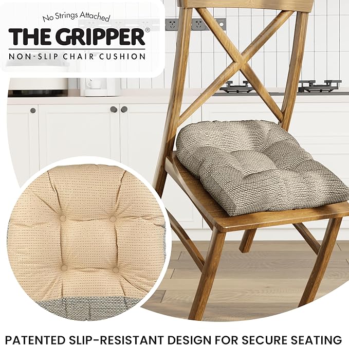 Klear Vu Gripper Overstuffed Universal Non-Slip Dining Chair Cushions for Kitchen Decor or Office Use, U-Shaped Skid-Proof Seat Pad, 17x17 Inches, 2 Count (Pack of 1), Honeycomb Natural