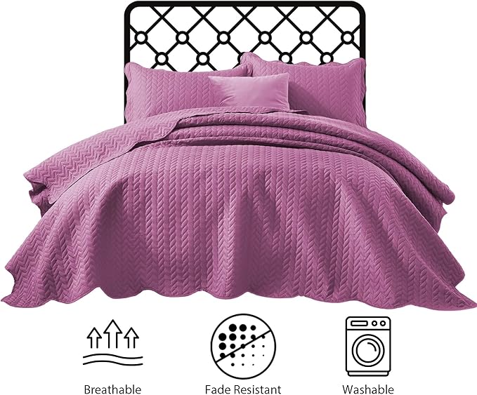 IR Imperial Rooms 8 Pack Quilt King Size Bedding (106" x 96") - Bulk Wholesale for Hotels, Guest Bedroom & Airbnbs - Lightweight Microfiber Reversible Embossed Quilts Bedspread (Purple)