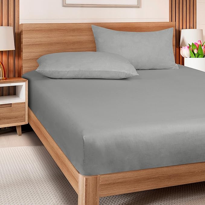 ROYALE LINENS 300 Thread Count 100% Long Staple Combed Cotton Fitted Sheet California King - Super Soft Deep Pocket Bottom Sheet - Fitted Sheets Only - Elastic Sheets (Cal King, Silver)