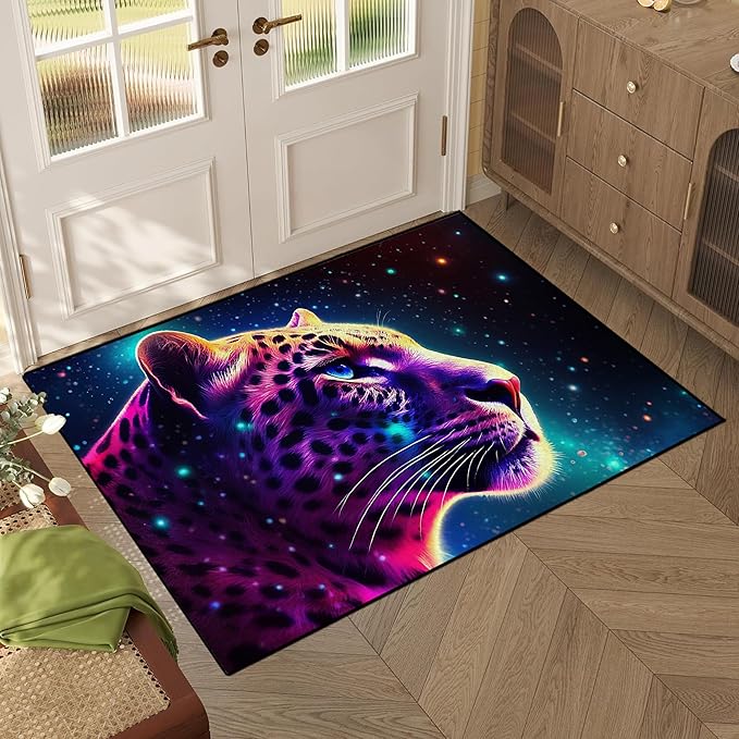 Galaxy Leopard Rug Fierce Panther Head Area Rugs for Boys Kids Bedroom Living Room Gameroom Girls Glitter Carpet Floor Mat Throw Rugs 63 in x 31 in