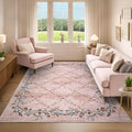 GarveeHome 4x6 Washable Floral Area Rugs for Living Room: Modern Floral Non Slip Large Area Rugs for Bedroom, Large Machine Washable Living Room Low Pile Carpet with Non-Slip Backing Pink 4 ft x6 ft.