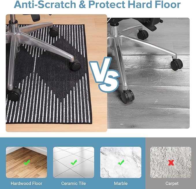 Office Chair Mat for Hardwood Floors, Durable 36"x48" Low-Pile Bohemian Stripe Desk Rug with Non-Slip Backing, Easy-Glide Computer Floor Protector for Rolling Chairs