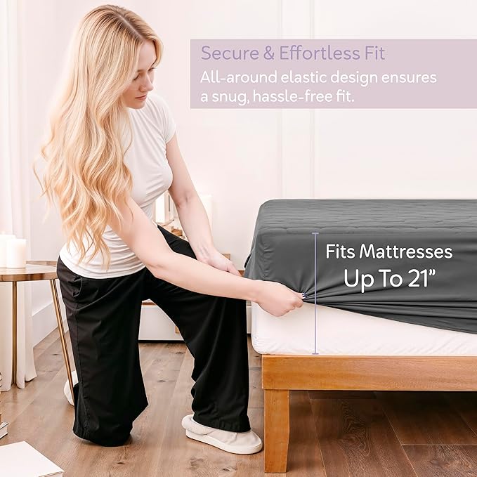 Hearth & Harbor 2 Pack Twin Size Quilted Fitted Mattress Pad Cover, 100% Waterproof Mattress Protectors, Deep Pocket Fitted Mattress Cover 8" - 21" (39" x 75", Gray)