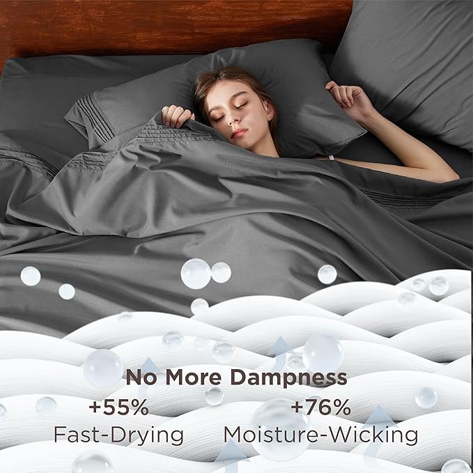 Bedsure Deep Pocket King Sheet Set - Fits Mattresses Up to 21 Inches Thick - 4 Piece GentleSoft Bed Sheets, Moisture Wicking, Soft & Cooling Bedsheet & Pillowcases, Easy & Secure Fit, Dark Grey