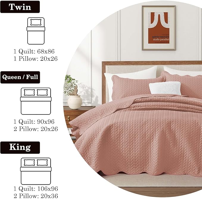 IR Imperial Rooms California King Quilt Bedding Set Size (118"x106") + 2 Pillow Shams (20" x 36"+ 2") - 3 Pcs All Season Reversible Microfiber Coverlet Embossed Quilt Bedspread (Peach/Baby Pink)
