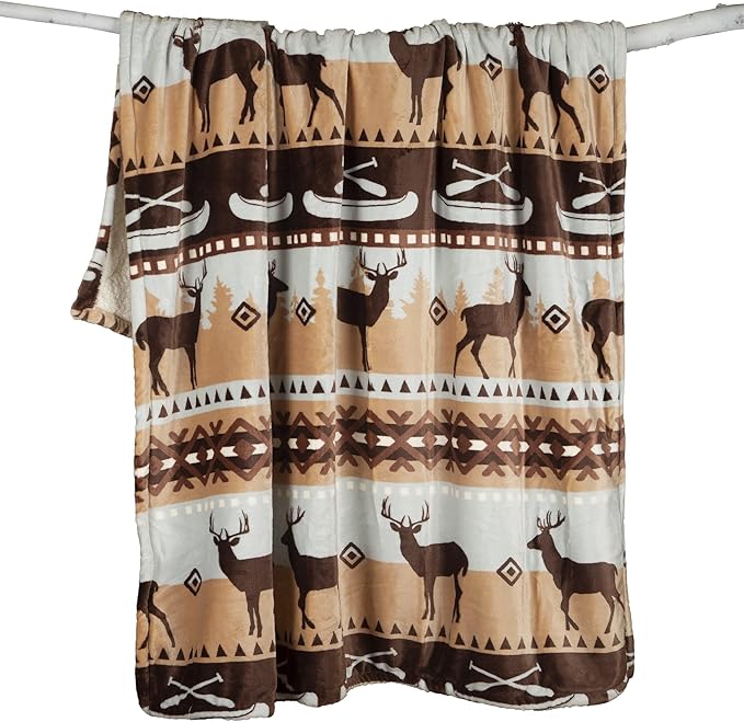 CARSTENS, INC. Ultra Premium Super Soft Plush Sherpa Fleece Oversized Throw Blanket 54" x 68", Buck Lake