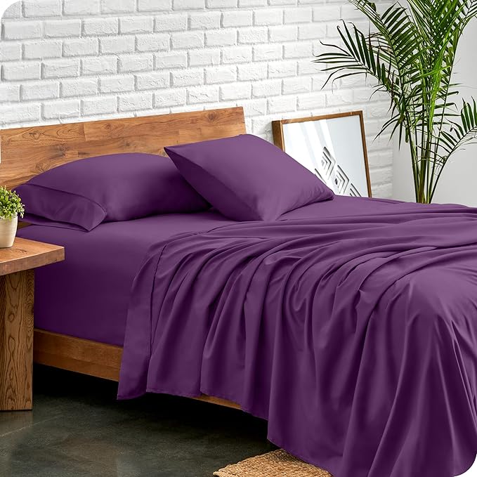 Bare Home Full Sheet Set - Luxury 1800 Ultra-Soft Microfiber - Double Brushed - Deep Pockets - Easy Fit - 4 Piece Set - Bedding Sheets & Pillowcases (Full, Plum)