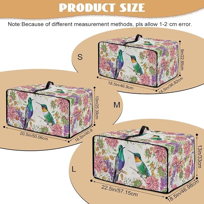 Toaster Oven Dust Cover for Countertop Convection Ovens, Dustproof Small Electrical Appliance Protector Kitchen Decor, S, 14.5 x 18.5 x 9 Inches, Hummingbird Pink Flower Creamy White
