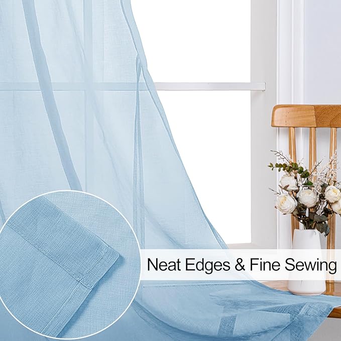 XWZO Sheer Curtains for Bedroom, Light, Airy & Light Filtering Grommet Window Curtains for Living Room, Sliding Door with Tiebacks, Sky Blue, 52 x 63 Inches Length, Set of 2 Panels