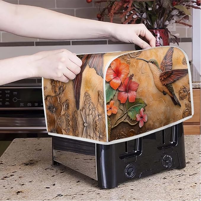 Hummingbird Printed Toaster Cover Hibiscus Printed Universal 2 Slice Oven Cover Appliance Cover Toaster, Dustproof Protector Broiler Organizer Bag, Floral Printed Small Kitchen Appliance