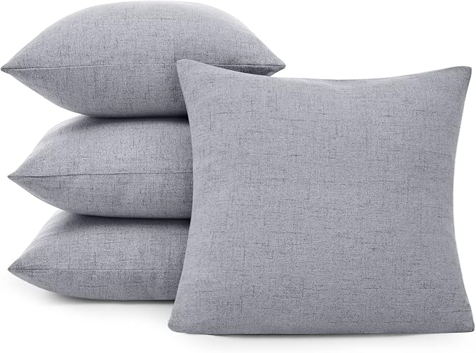Deconovo 20x20 Pillow Covers, Blank Throw Pillow Cover, Faux Linen Cushion Covers for Bed Sofa Pillow(20 x 20 Inch, Silver Grey, Set of 4, No Pillow Insert)