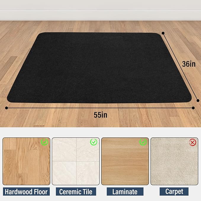 Office Chair mat for Hardwood Floor,55"x35" Anti-Slip Floor Protector for Home Office,Under Desk Mat,Computer Chair mat for Rolling Chairs Charcoal Black
