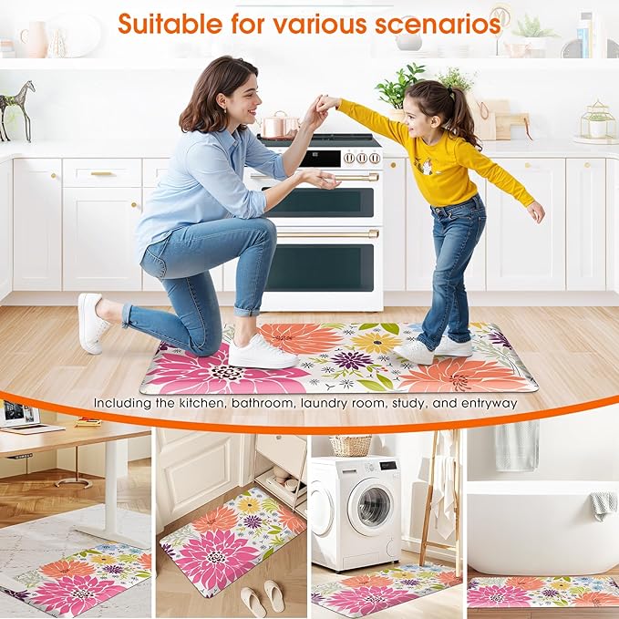Kitchen Mats for Floor,Cushioned Rug Anti-Fatigue Mats for Kitchen Decor Accessories,Waterproof Non-Slip Mat and Rug for Office,Floor,Laundry 17.3"*39",Mutil-Pink