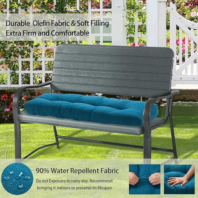 FUNHOME Outdoor Bench Cushion 45 x18 inch with Non-Slip Grips,Water Resistant Porch Swing Cushion,Bench Pillow Pads,Tufted Cushions for Patio Garden Furniture,45" Seat Cushions(Light Blue)