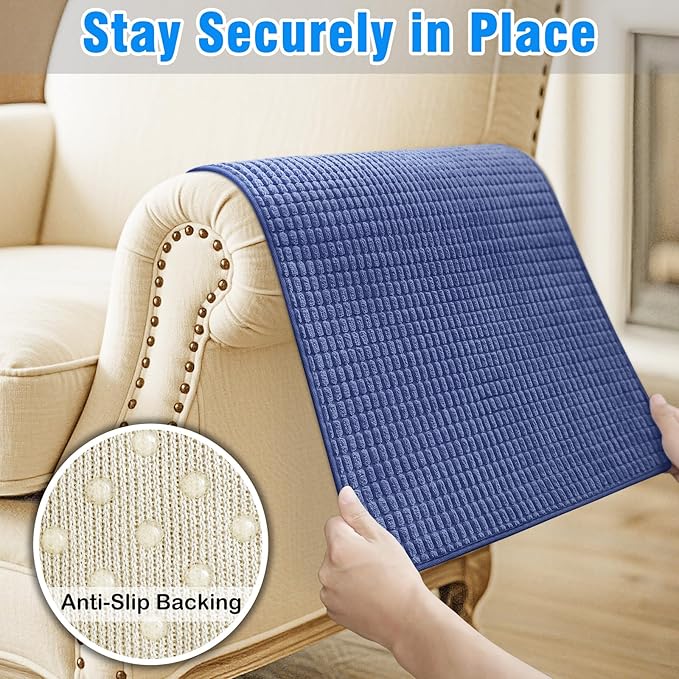 Couch Arm Covers, Sofa Arm Covers, Waterproof Armrest Cover for Sofa, Armchair, Loveseat, Headrest Cover, Non-Slip Recliner Arm Cover, Arm Chair Covers Set of 2 (Navy Blue, 23"×19")
