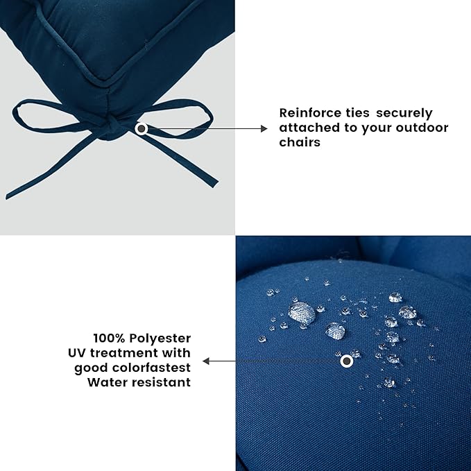 ARTPLAN Outdoor Seat Cushion,Square Thick Tufted Pure Chair Cushion for Patio Wicker Chair with Tie,Set of 2,19"x19"x5"，Classic Blue