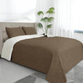 Easy-Going Full/Queen Size Reversible Quilt Set with 1 Quilt and 2 Pillow Shams, Soft Bed Quilt Cover, Water Resistant Lightweight Microfiber Bedspread, Stain Resistant, Olive Leaf-Camel/Ivory