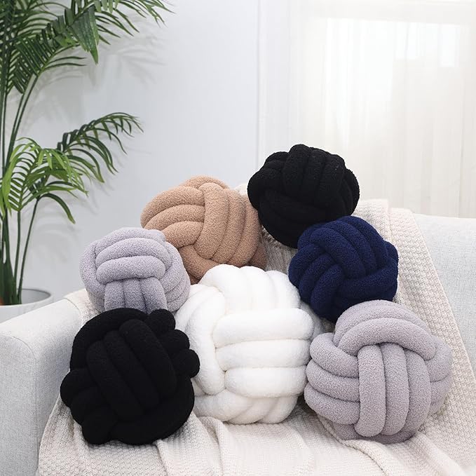 Petrella Knot Pillow Ball Round Throw Pillows Home Decor Cushion Decorative Aesthetic Throw Pillows，Lambswool White 13inch