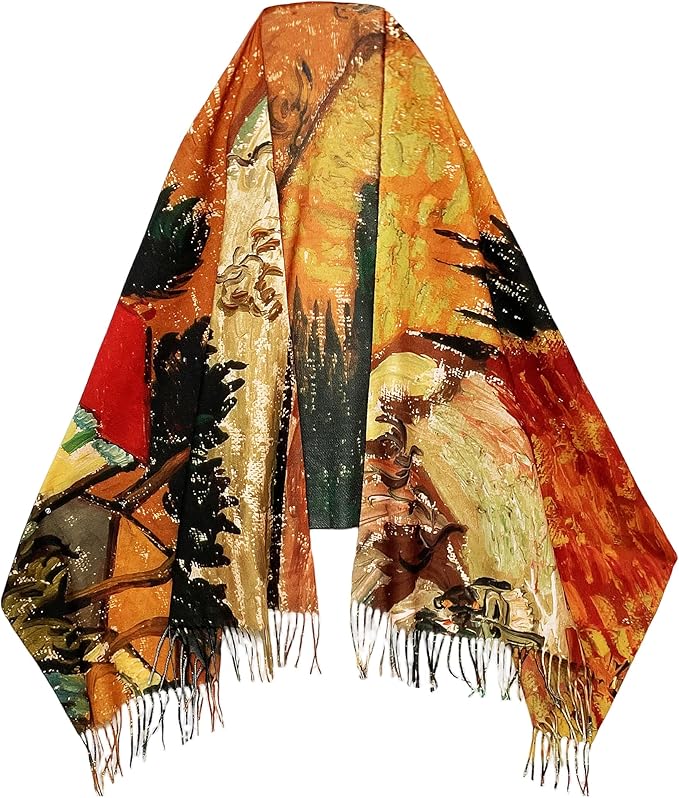 VENVSBEE Reversible Scarf Soft Large Shawl Wrap Blanket Double Sided Art Print Warm Pashmina Stoles Klimt Van Gogh Gifts