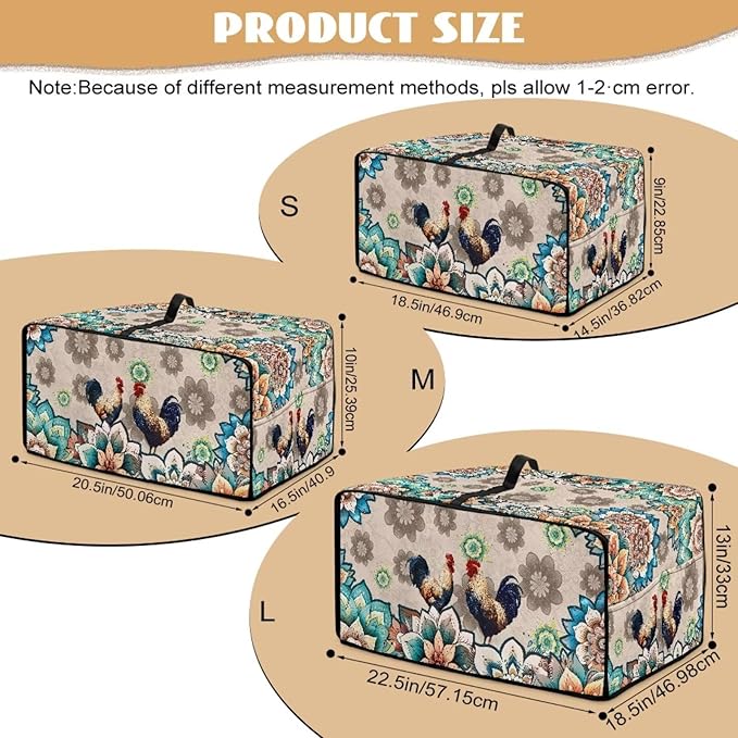 Rooster Boho Mandala Floral Print Microwave Oven Dust Cover Polyester-Linen Fabric Microwave Oven Cloth Cover Universal Case Protections Protector with Storage Bags, S