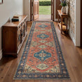 Tangsoo 2.6x8 Washable Runner Rug for Hallways, Non Slip Vintage Runner Rug, Soft Low Pile Long Rug Runner, Print Carpet Runners for Kitchen Bedroom Entryway Bathroom Living Room Terracotta