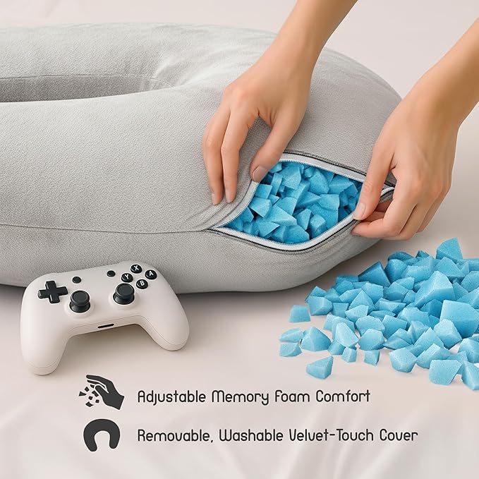 MELLO Lap Pillow for Reading – Memory Foam Gaming Pillow for Lap, Crochet, Crafting, Knitting, Elbow and Arm Support Cushion for Rest in Couch and Bed (Light Gray, Standard)