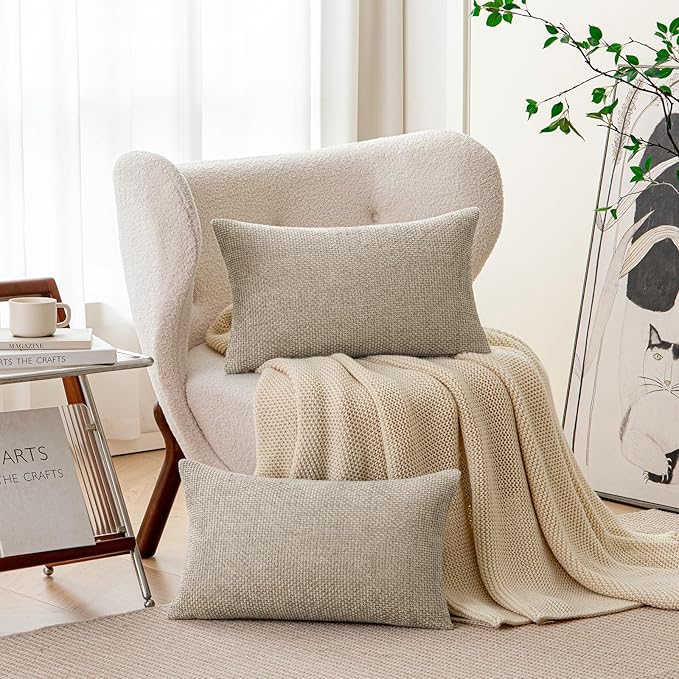 a moment Taupe Chenille Throw Pillow Covers 12x20 Inch Pack of 2 Modern Decorative Throw Pillow Covers Farmhouse Cross Throw Pillowcases Home Decor for Sofa Bedroom Living Room
