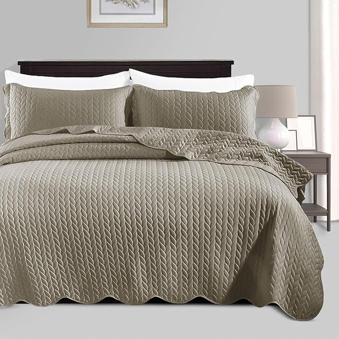 IR Imperial Rooms California King Quilt Bedding Set Size (118"x106") + 2 Pillow Shams (20" x 36"+ 2") - 3 Pcs All Season Reversible Microfiber Coverlet Embossed Quilt Bedspread (Beige)